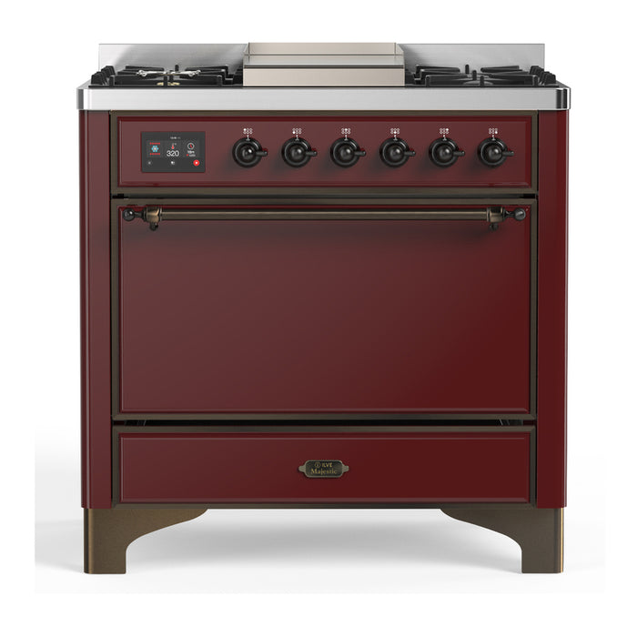 ILVE Majestic III 36" Dual Fuel Range – 6 Burners + Griddle, Solid Door(UM36FQNR3)