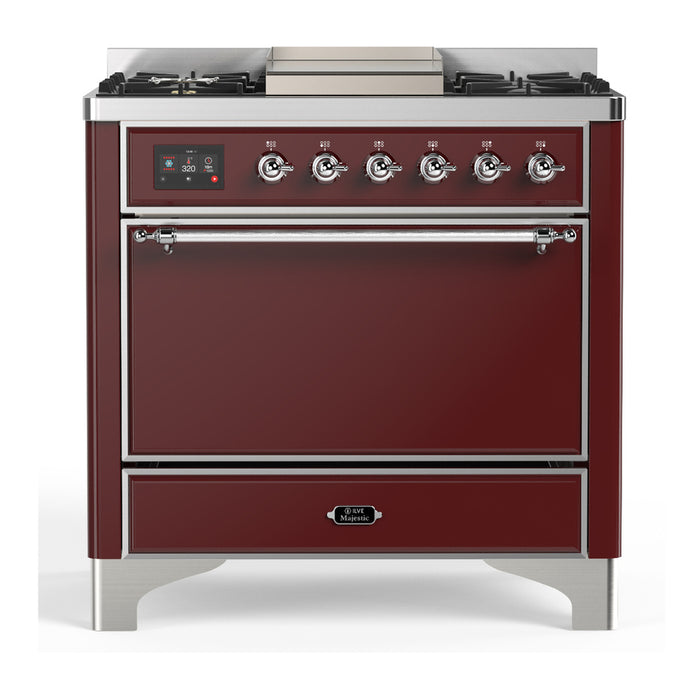 ILVE Majestic III 36" Dual Fuel Range – 6 Burners + Griddle, Solid Door(UM36FQNR3)
