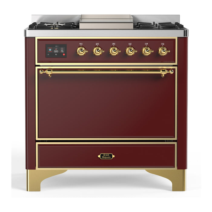 ILVE Majestic III 36" Dual Fuel Range – 6 Burners + Griddle, Solid Door(UM36FQNR3)