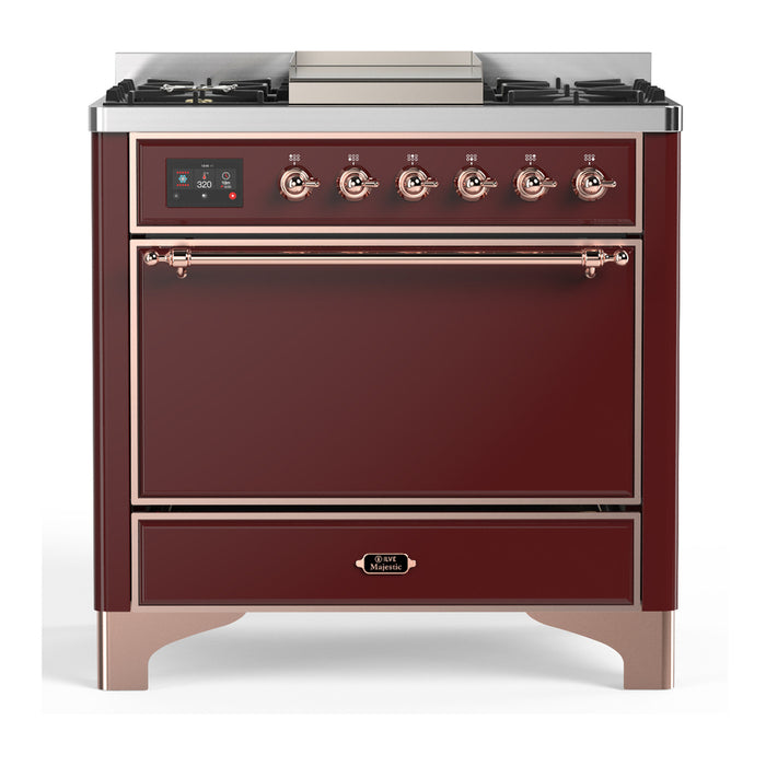 ILVE Majestic III 36" Dual Fuel Range – 6 Burners + Griddle, Solid Door(UM36FQNR3)