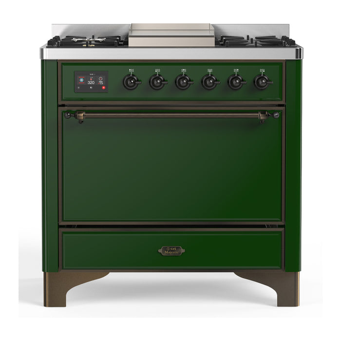 ILVE Majestic III 36" Dual Fuel Range – 6 Burners + Griddle, Solid Door(UM36FQNR3)