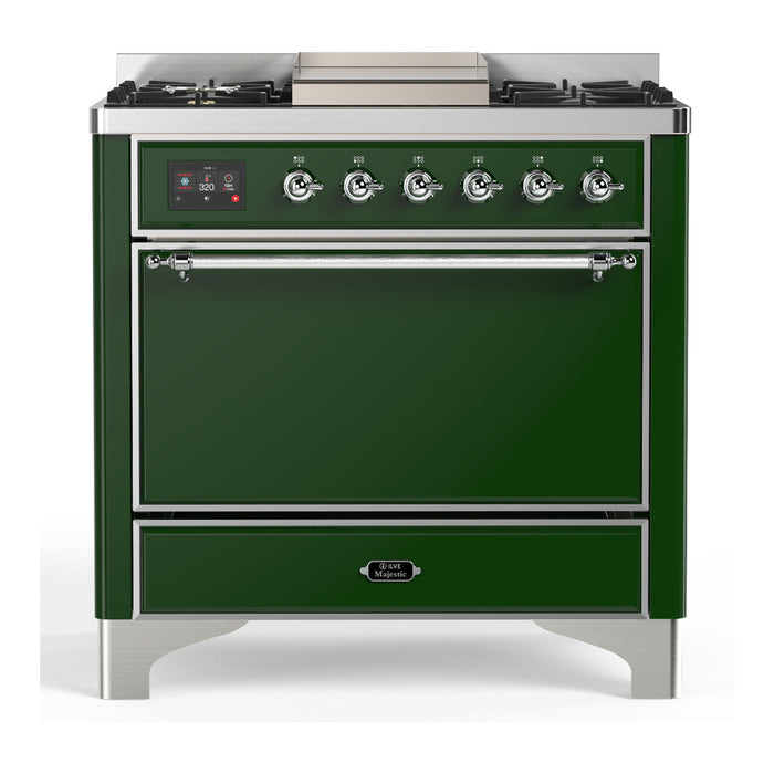 ILVE Majestic III 36" Dual Fuel Range – 6 Burners + Griddle, Solid Door(UM36FQNR3)