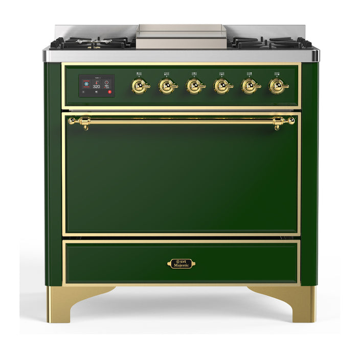 ILVE Majestic III 36" Dual Fuel Range – 6 Burners + Griddle, Solid Door(UM36FQNR3)