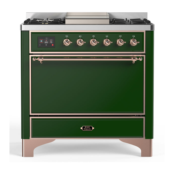 ILVE Majestic III 36" Dual Fuel Range – 6 Burners + Griddle, Solid Door(UM36FQNR3)