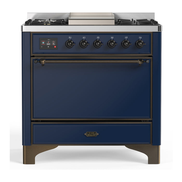 ILVE Majestic III 36" Dual Fuel Range – 6 Burners + Griddle, Solid Door(UM36FQNR3)