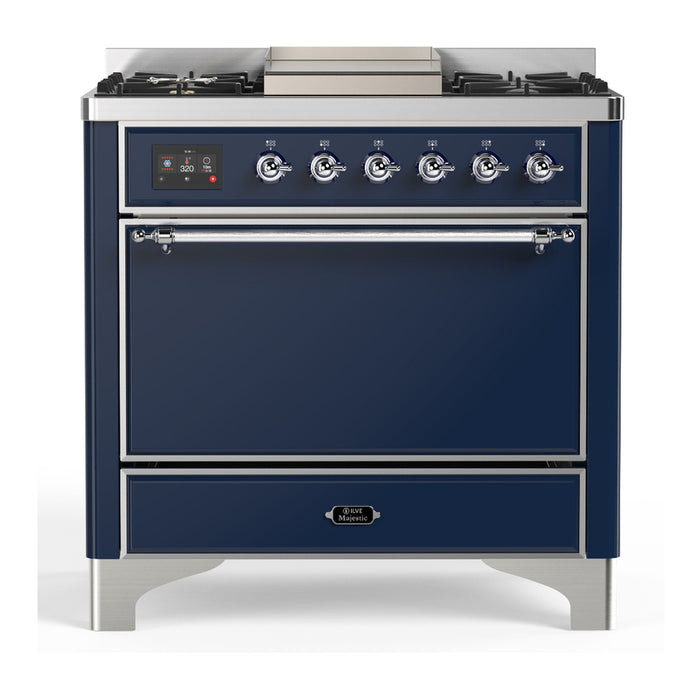 ILVE Majestic III 36" Dual Fuel Range – 6 Burners + Griddle, Solid Door(UM36FQNR3)