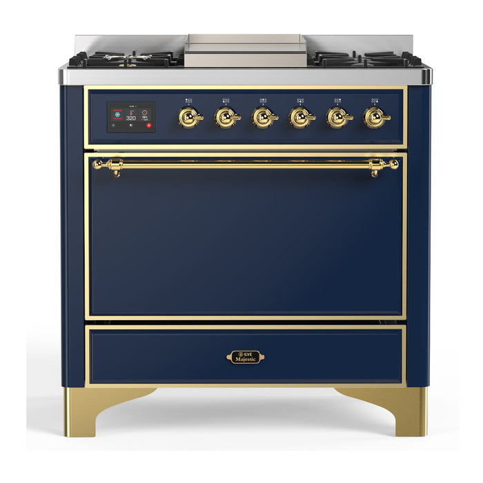ILVE Majestic III 36" Dual Fuel Range – 6 Burners + Griddle, Solid Door(UM36FQNR3)