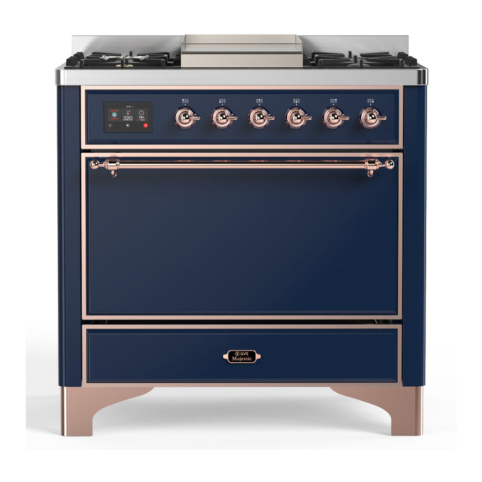 ILVE Majestic III 36" Dual Fuel Range – 6 Burners + Griddle, Solid Door(UM36FQNR3)