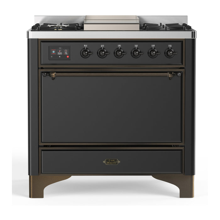 ILVE Majestic III 36" Dual Fuel Range – 6 Burners + Griddle, Solid Door(UM36FQNR3)