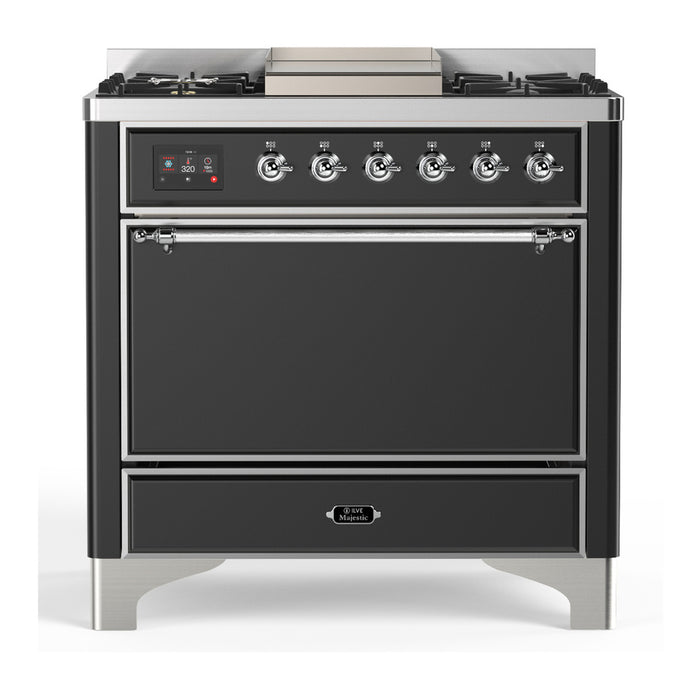 ILVE Majestic III 36" Dual Fuel Range – 6 Burners + Griddle, Solid Door(UM36FQNR3)