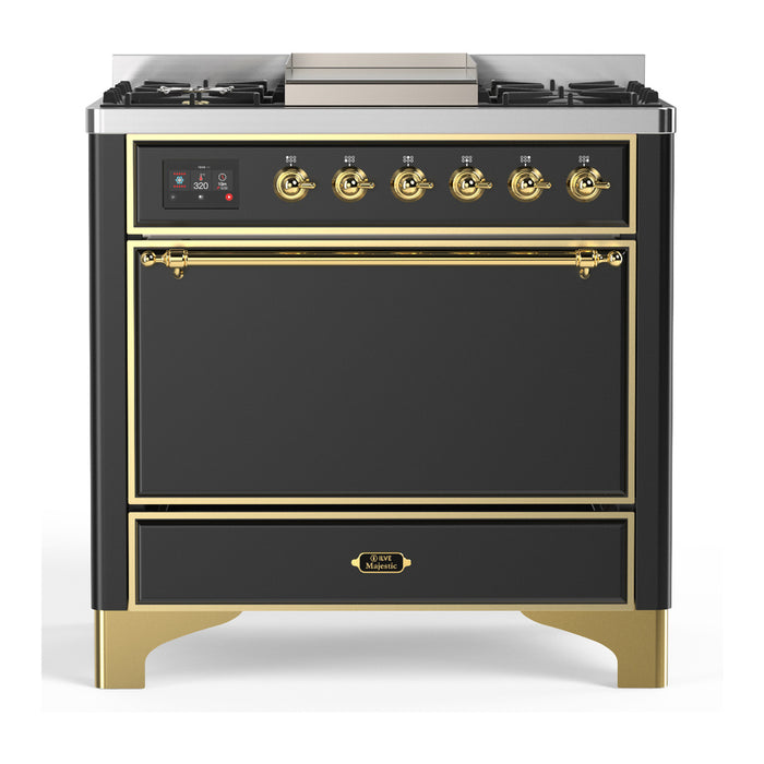 ILVE Majestic III 36" Dual Fuel Range – 6 Burners + Griddle, Solid Door(UM36FQNR3)