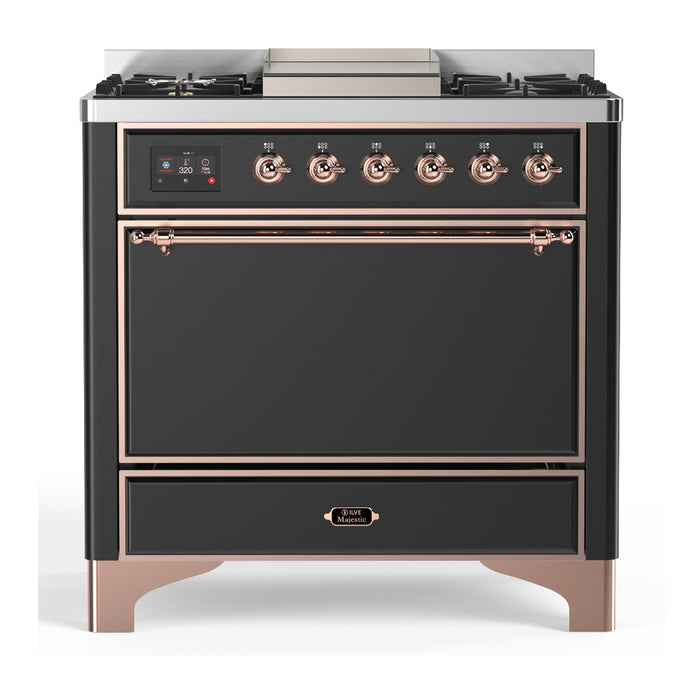 ILVE Majestic III 36" Dual Fuel Range – 6 Burners + Griddle, Solid Door(UM36FQNR3)