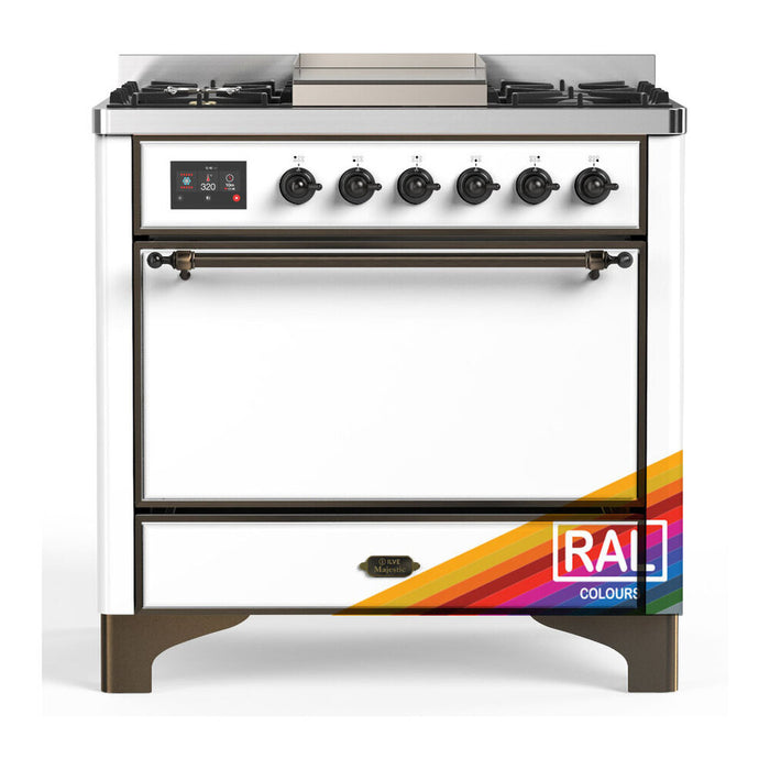 ILVE Majestic III 36" Dual Fuel Range – 6 Burners + Griddle, Solid Door(UM36FQNR3)