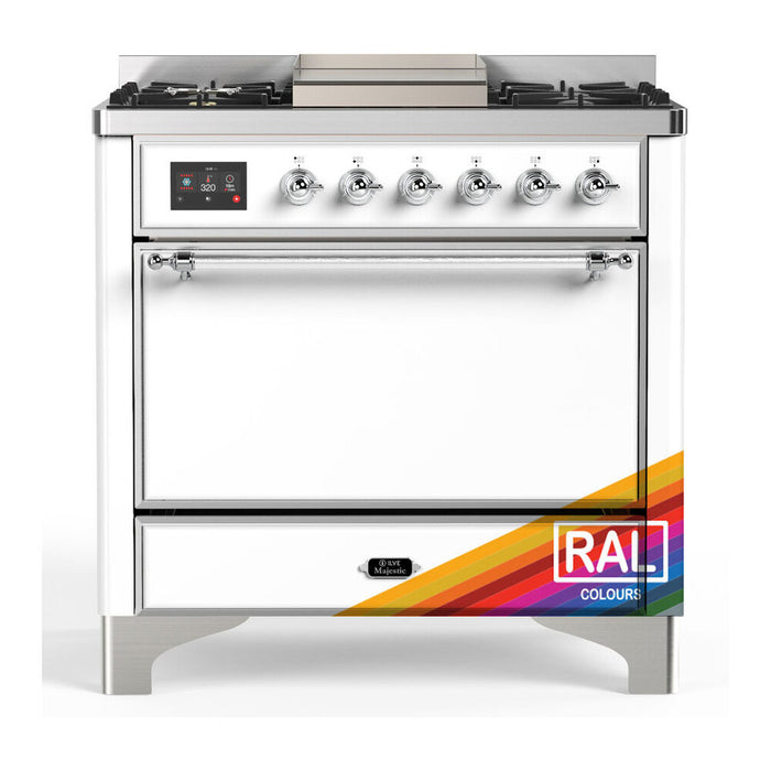 ILVE Majestic III 36" Dual Fuel Range – 6 Burners + Griddle, Solid Door(UM36FQNR3)
