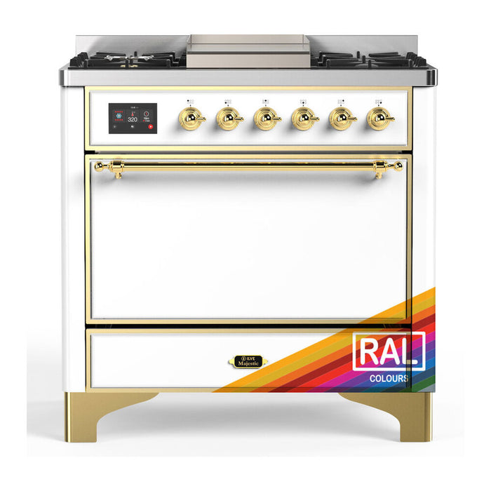 ILVE Majestic III 36" Dual Fuel Range – 6 Burners + Griddle, Solid Door(UM36FQNR3)