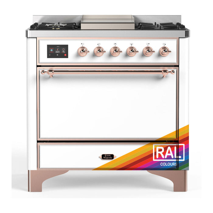 ILVE Majestic III 36" Dual Fuel Range – 6 Burners + Griddle, Solid Door(UM36FQNR3)