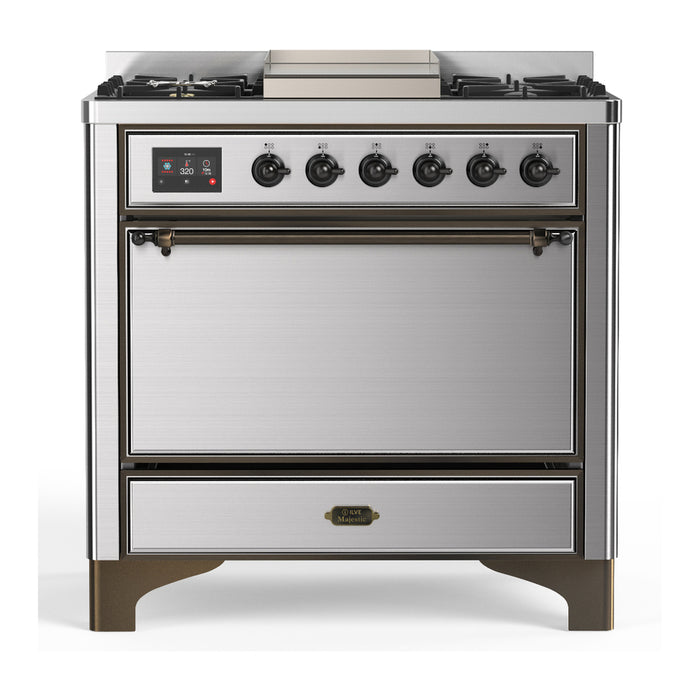 ILVE Majestic III 36" Dual Fuel Range – 6 Burners + Griddle, Solid Door(UM36FQNR3)