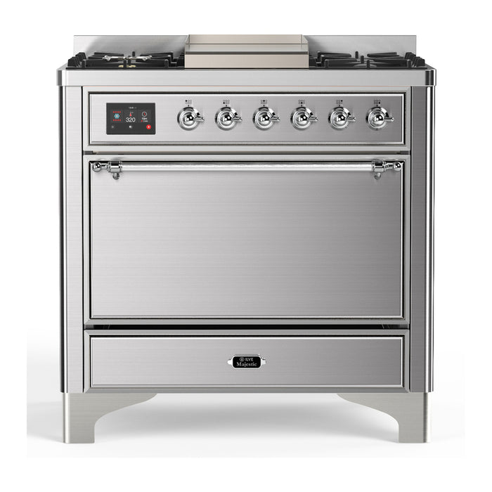 ILVE Majestic III 36" Dual Fuel Range – 6 Burners + Griddle, Solid Door(UM36FQNR3)