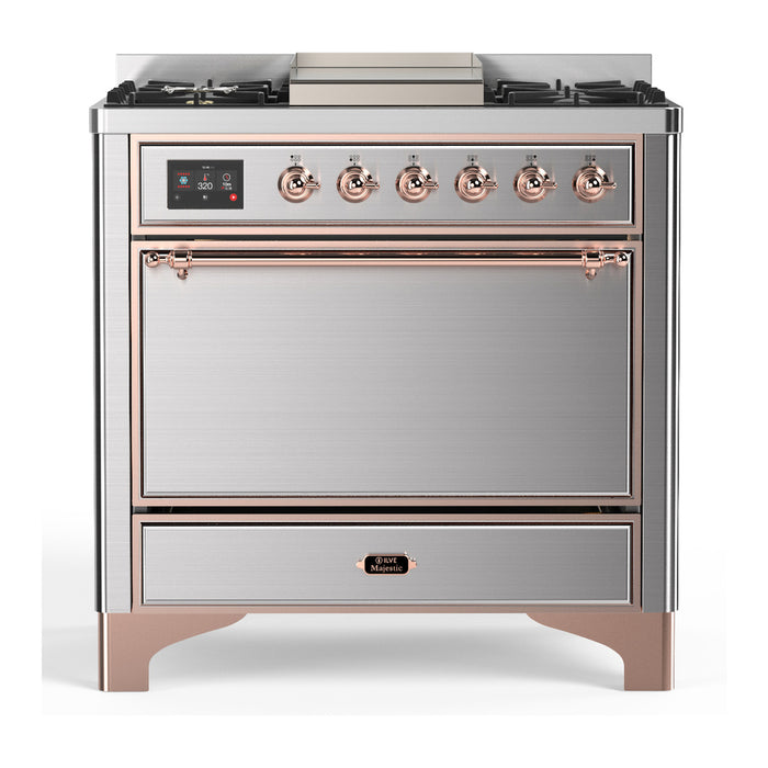 ILVE Majestic III 36" Dual Fuel Range – 6 Burners + Griddle, Solid Door(UM36FQNR3)