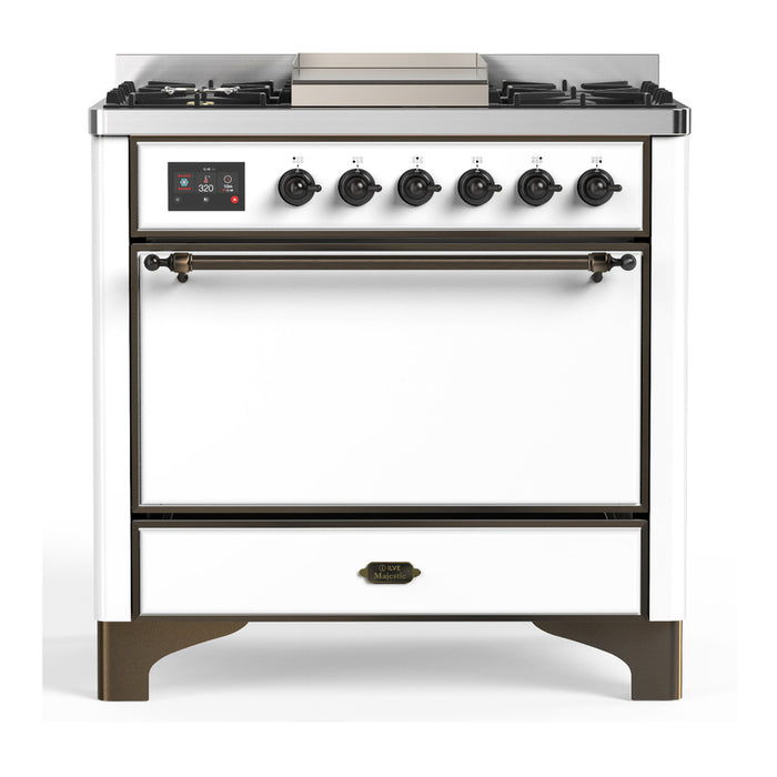ILVE Majestic III 36" Dual Fuel Range – 6 Burners + Griddle, Solid Door(UM36FQNR3)