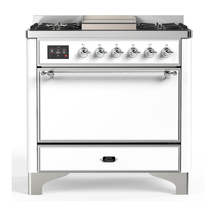 ILVE Majestic III 36" Dual Fuel Range – 6 Burners + Griddle, Solid Door(UM36FQNR3)