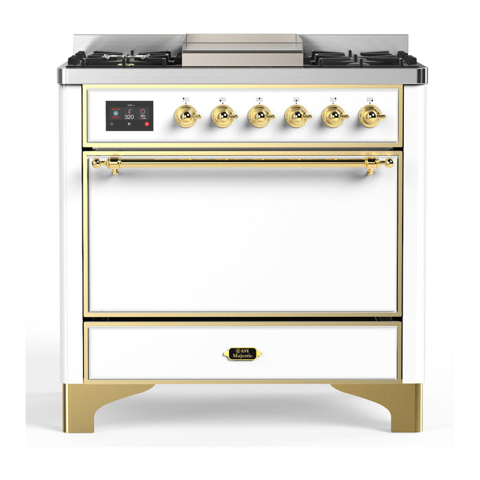 ILVE Majestic III 36" Dual Fuel Range – 6 Burners + Griddle, Solid Door(UM36FQNR3)
