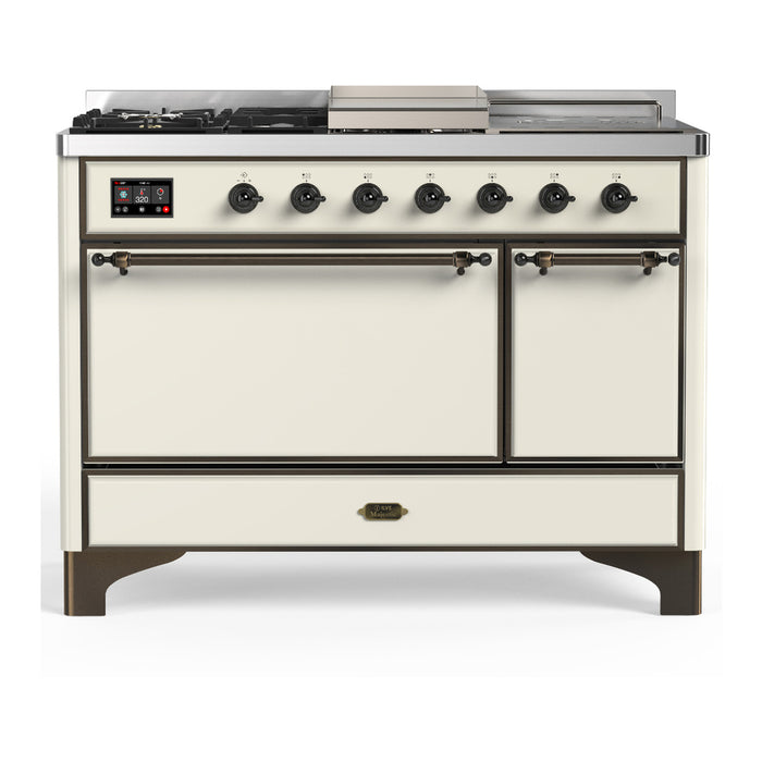 ILVE Majestic III 48" Dual Fuel Range – French Top, Solid Door (UM48FSQNR3)