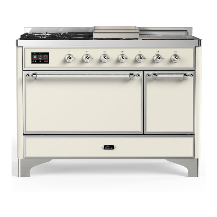 ILVE Majestic III 48" Dual Fuel Range – French Top, Solid Door (UM48FSQNR3)