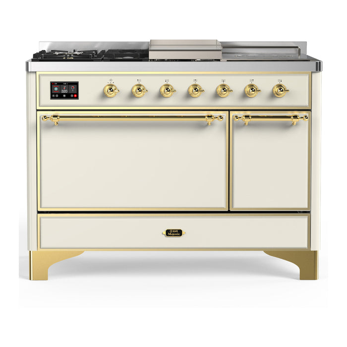 ILVE Majestic III 48" Dual Fuel Range – French Top, Solid Door (UM48FSQNR3)