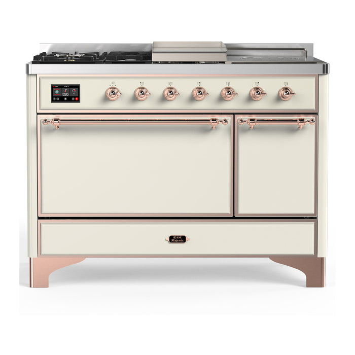 ILVE Majestic III 48" Dual Fuel Range – French Top, Solid Door (UM48FSQNR3)