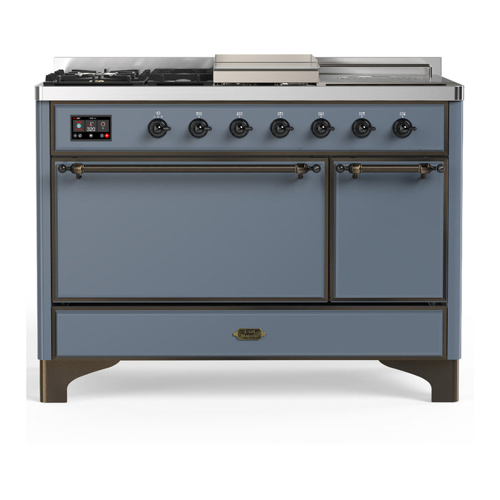 ILVE Majestic III 48" Dual Fuel Range – French Top, Solid Door (UM48FSQNR3)