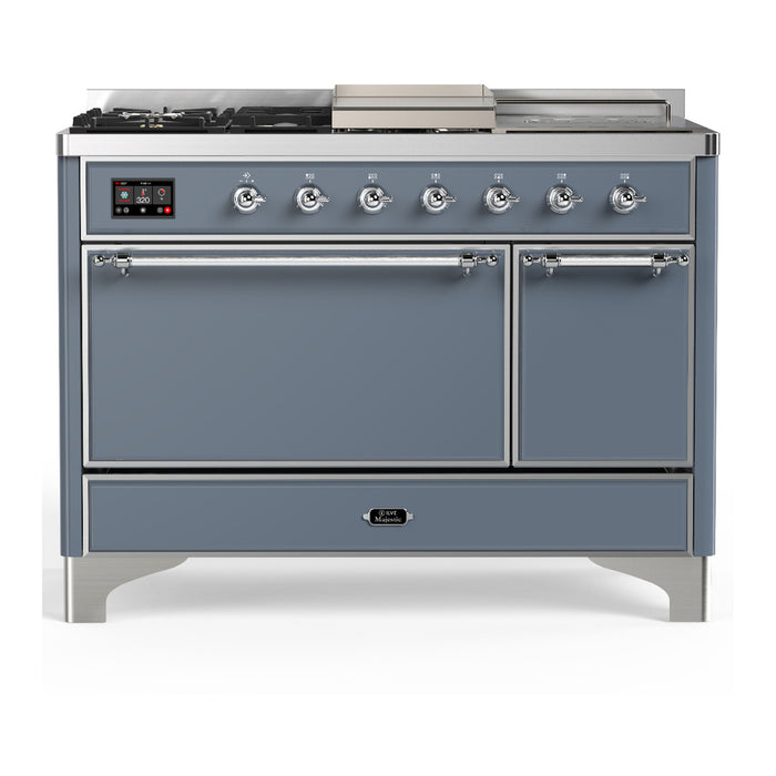 ILVE Majestic III 48" Dual Fuel Range – French Top, Solid Door (UM48FSQNR3)