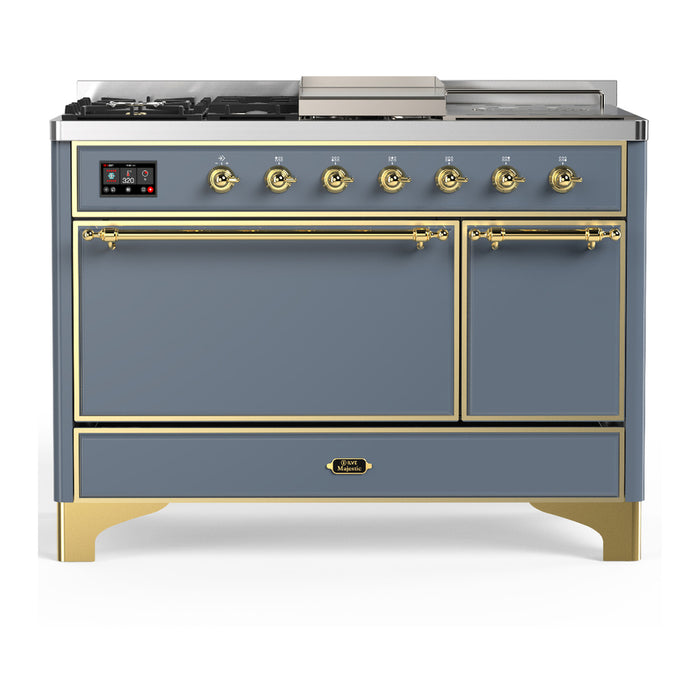 ILVE Majestic III 48" Dual Fuel Range – French Top, Solid Door (UM48FSQNR3)