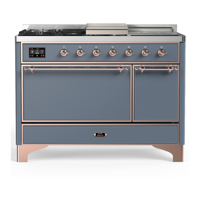ILVE Majestic III 48" Dual Fuel Range – French Top, Solid Door (UM48FSQNR3)