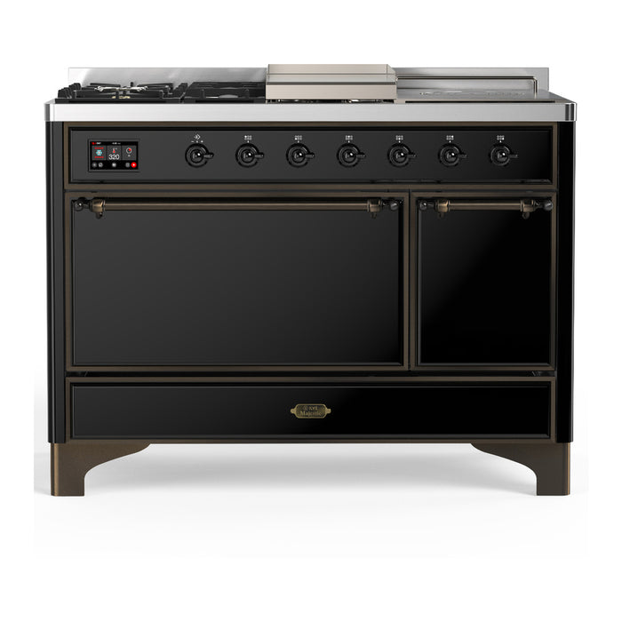ILVE Majestic III 48" Dual Fuel Range – French Top, Solid Door (UM48FSQNR3)