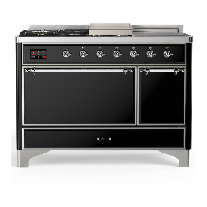 ILVE Majestic III 48" Dual Fuel Range – French Top, Solid Door (UM48FSQNR3)