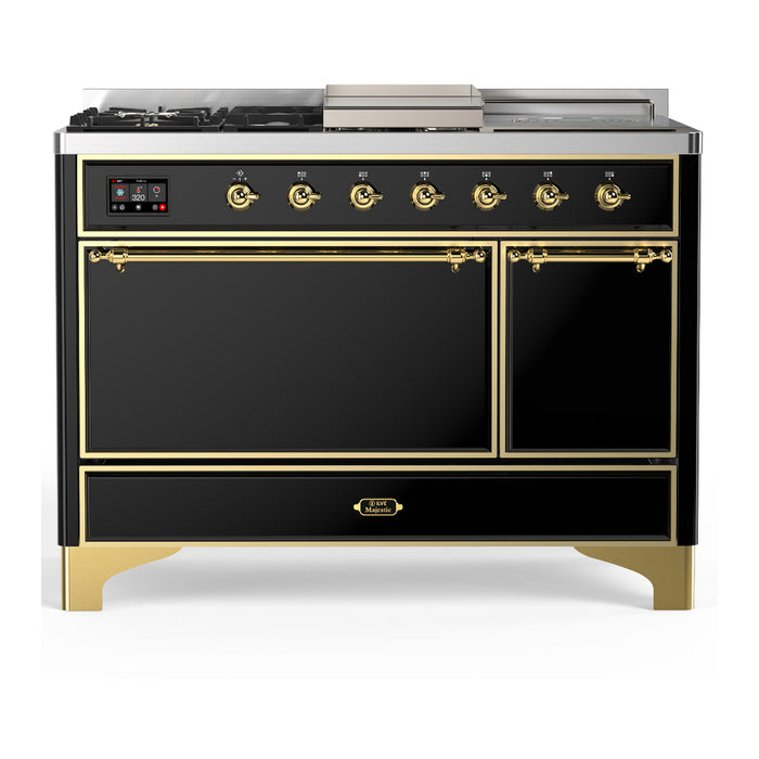 ILVE Majestic III 48" Dual Fuel Range – French Top, Solid Door (UM48FSQNR3)
