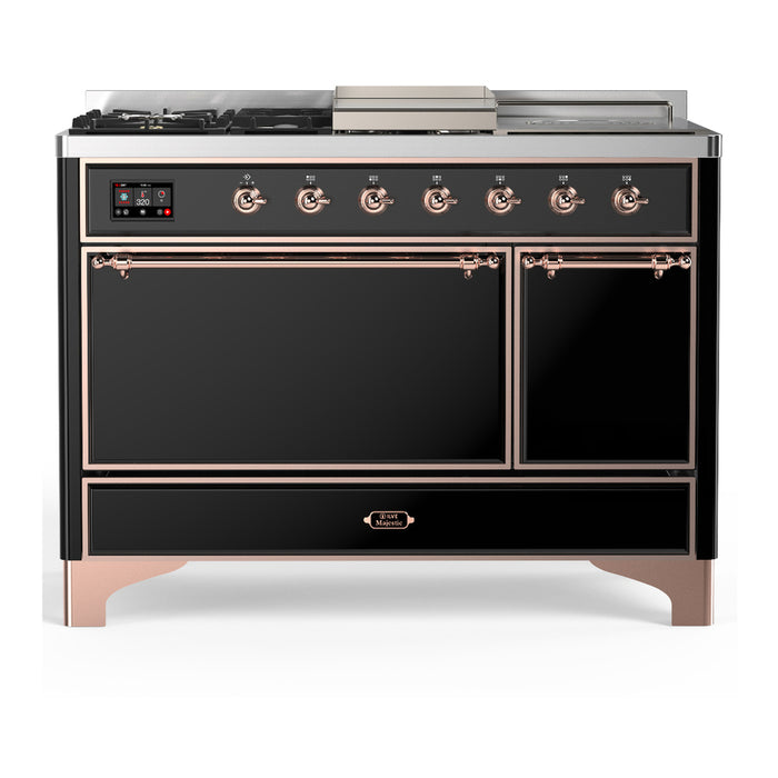 ILVE Majestic III 48" Dual Fuel Range – French Top, Solid Door (UM48FSQNR3)