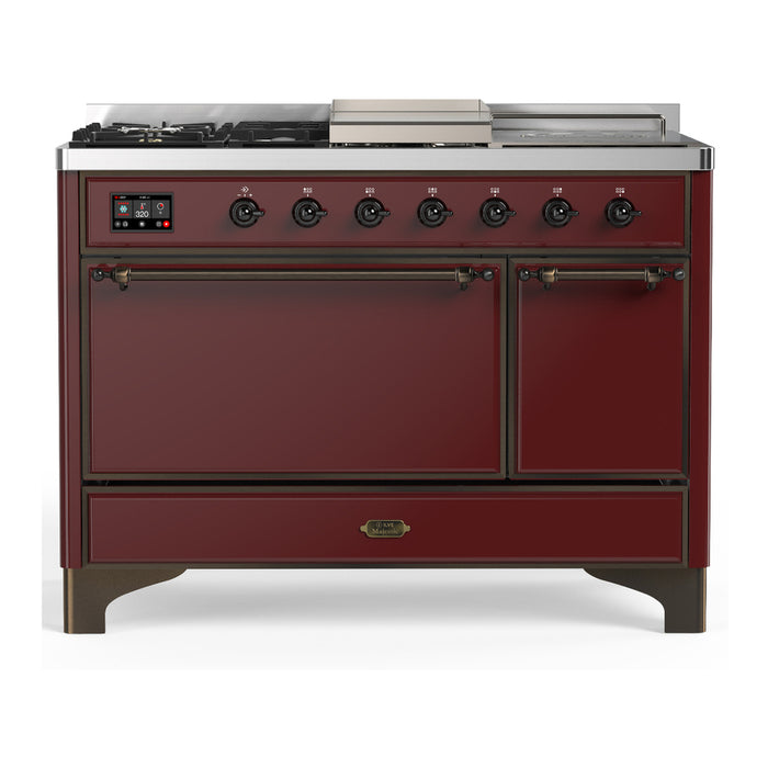ILVE Majestic III 48" Dual Fuel Range – French Top, Solid Door (UM48FSQNR3)