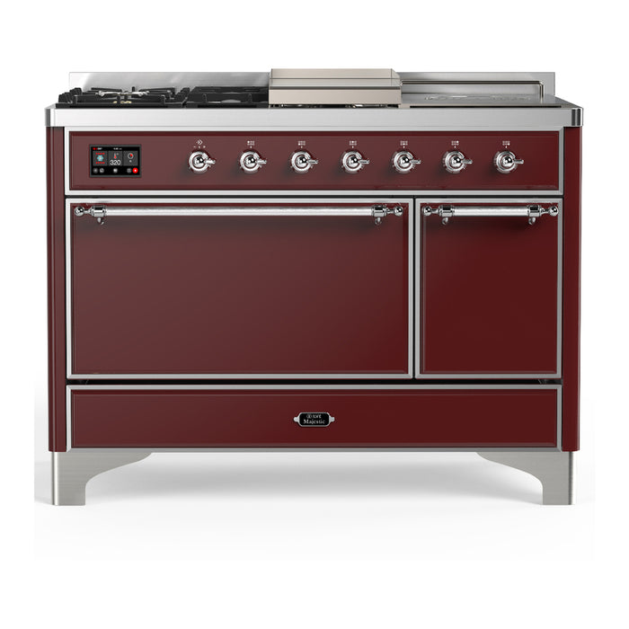 ILVE Majestic III 48" Dual Fuel Range – French Top, Solid Door (UM48FSQNR3)