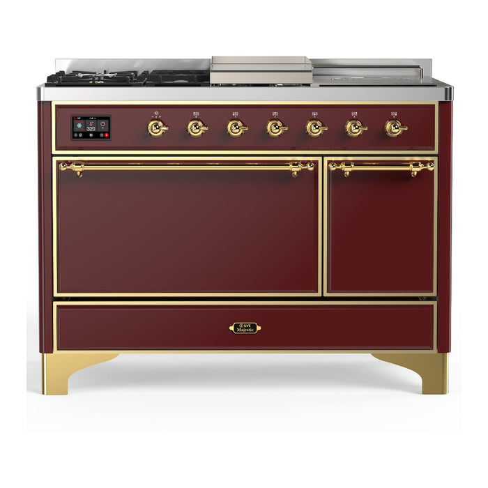 ILVE Majestic III 48" Dual Fuel Range – French Top, Solid Door (UM48FSQNR3)