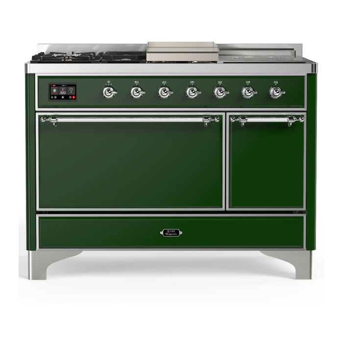 ILVE Majestic III 48" Dual Fuel Range – French Top, Solid Door (UM48FSQNR3)