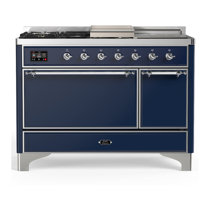 ILVE Majestic III 48" Dual Fuel Range – French Top, Solid Door (UM48FSQNR3)