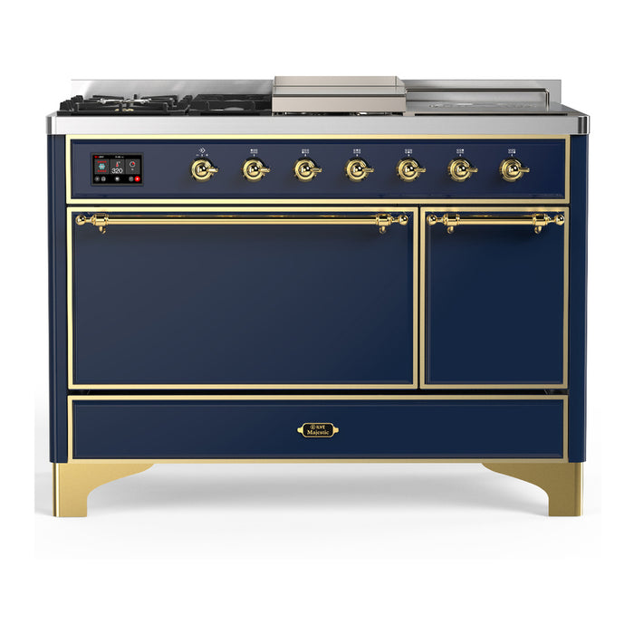 ILVE Majestic III 48" Dual Fuel Range – French Top, Solid Door (UM48FSQNR3)
