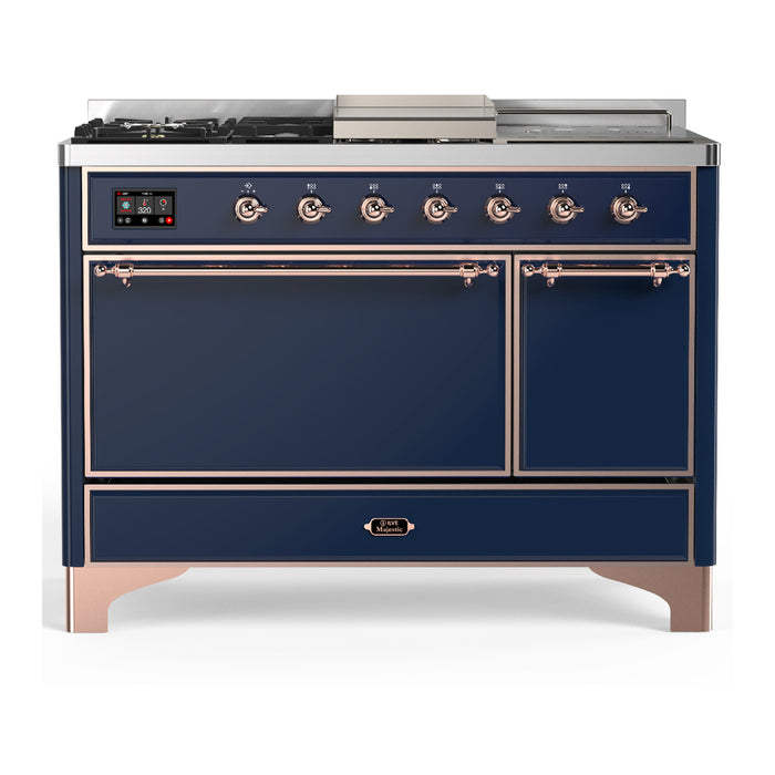 ILVE Majestic III 48" Dual Fuel Range – French Top, Solid Door (UM48FSQNR3)