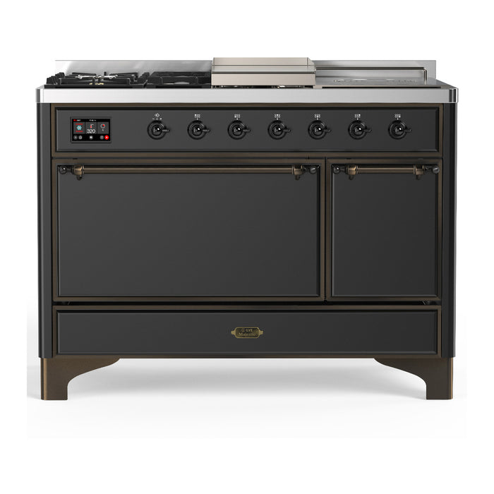 ILVE Majestic III 48" Dual Fuel Range – French Top, Solid Door (UM48FSQNR3)