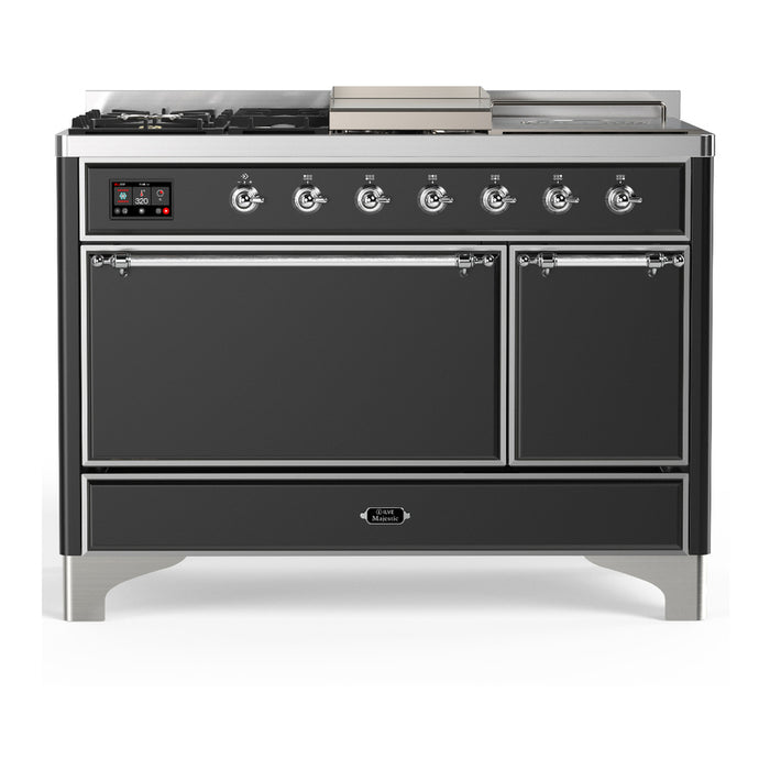 ILVE Majestic III 48" Dual Fuel Range – French Top, Solid Door (UM48FSQNR3)