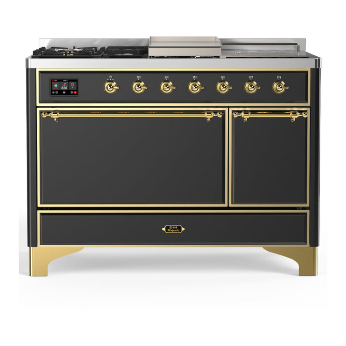 ILVE Majestic III 48" Dual Fuel Range – French Top, Solid Door (UM48FSQNR3)