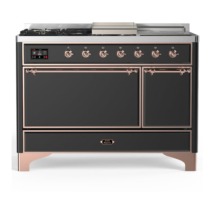 ILVE Majestic III 48" Dual Fuel Range – French Top, Solid Door (UM48FSQNR3)