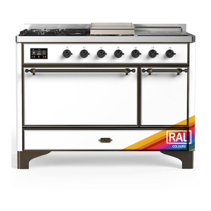 ILVE Majestic III 48" Dual Fuel Range – French Top, Solid Door (UM48FSQNR3)
